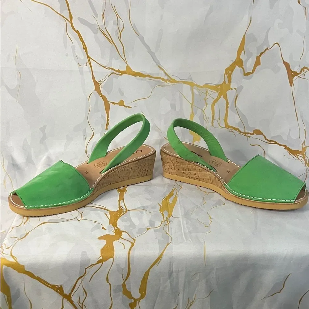 * Calaxini Simply Perfect Avarca cork wedge sandals in green leather
